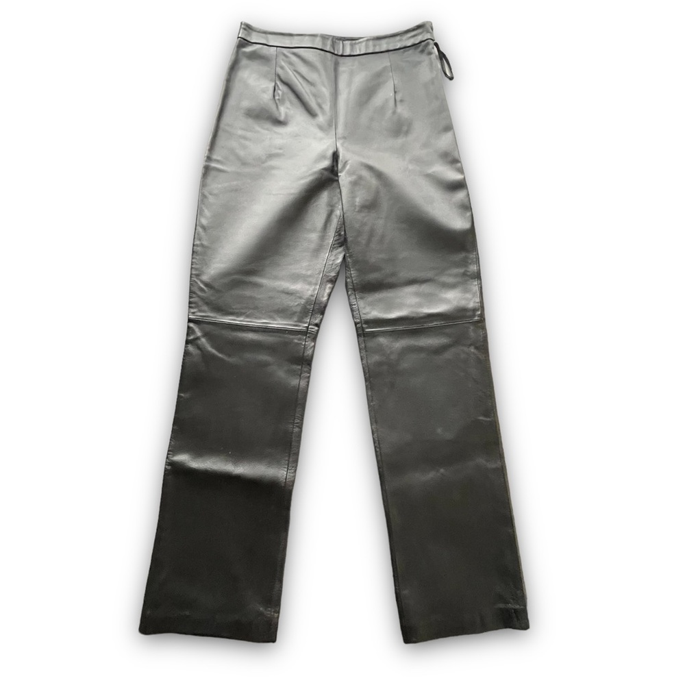 Vintage Black Leather High-rise Straight Leg Pants